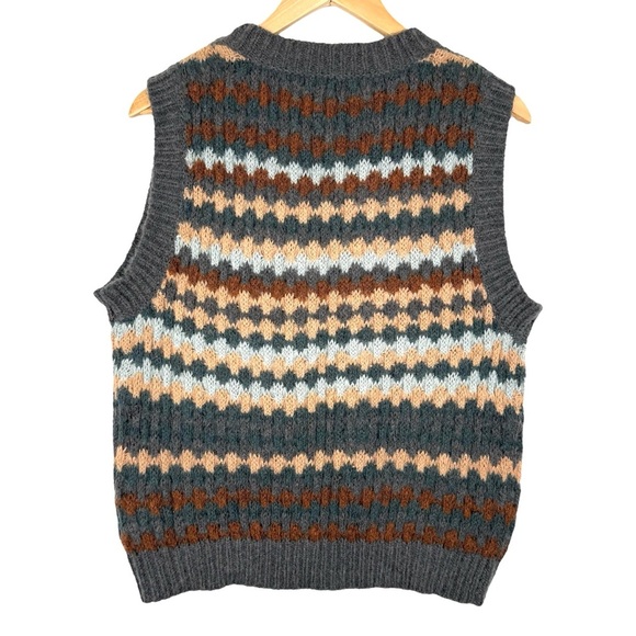 Grade & Gather Fair Isle Knit Sweater Vest Gray Brown Blue Wool Blend Size Small - Picture 5 of 12